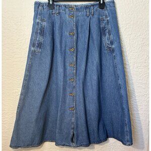Vtg Blue Denim Western Prairie Boho Cowgirl Pockets A Line Skirt Sz 14